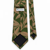Olive Laurel Leaf Silk Tie — Rear tipping and construction