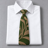 Olive Laurel Leaf Silk Tie — White shirt product flatlay