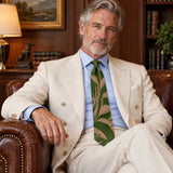 Olive Laurel Leaf Silk Tie — Ivory jacket lifestyle