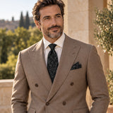 Onyx Damask Scroll silk tie and matching pocket square — Dark beige · terrace tailoring