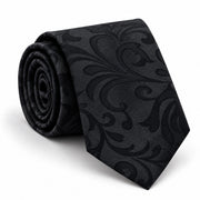Onyx Damask Scroll Silk Tie — Main coiled product layout