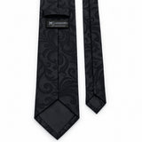 Onyx Damask Scroll Silk Tie — Rear tipping and construction