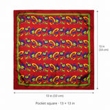 Maroon Paisley and Floral pocket square — size guide.