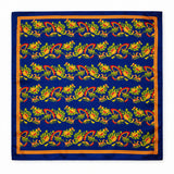 Navy Blue Paisley and Floral pocket square — full flat product.