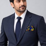Navy Blue Paisley and Floral pocket square — formal model · navy and tie.