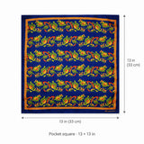 Navy Blue Paisley and Floral pocket square — size guide.