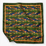 Olive Green Paisley and Floral pocket square — unfolded studio detail.