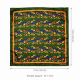 Olive Green Paisley and Floral pocket square — size guide.