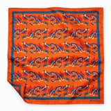 Rust Paisley and Floral pocket square — unfolded studio detail.