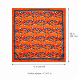Rust Paisley and Floral pocket square — size guide.