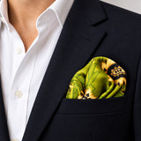 Paisley Passion pocket square — navy jacket · wearing detail.