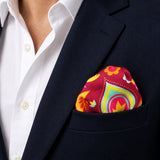Paisley Shape pocket square — navy jacket · wearing detail.