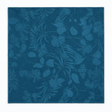 Petrol Blue Botanical Jacquard Silk Pocket Square — full flat product