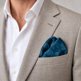 Petrol Blue Botanical Jacquard Silk Pocket Square — Light jacket · rounded puff