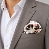 Pink and Grey pocket square — light jacket · wearing detail.