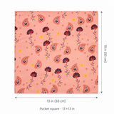 Pink Paisley Petals pocket square — size guide.