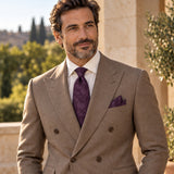 Plum Tropical Bloom silk tie and matching pocket square — Dark beige · terrace tailoring