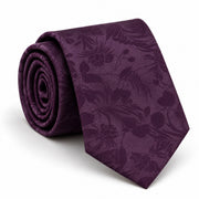 Plum Tropical Bloom Silk Tie — Main coiled product layout