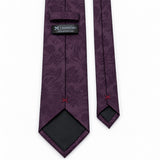Plum Tropical Bloom Silk Tie — Rear tipping and construction