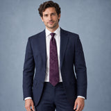 Plum Tropical Bloom Silk Tie — Navy suit portrait
