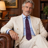 Plum Tropical Bloom Silk Tie — Ivory jacket lifestyle