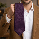 Plum Tropical Bloom Silk Tie — Handheld tie blade detail