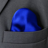 Royal Blue pocket square — close-up wearing detail.