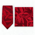 Scarlet Laurel Leaf silk tie and matching pocket square — Polished folded pair