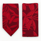 Scarlet Laurel Leaf silk tie and matching pocket square — Matching weave and hem