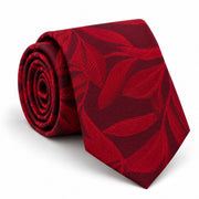 Scarlet Laurel Leaf Silk Tie — Main coiled product layout