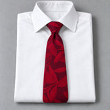 Scarlet Laurel Leaf Silk Tie — White shirt product flatlay