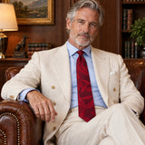 Scarlet Laurel Leaf Silk Tie — Ivory jacket lifestyle