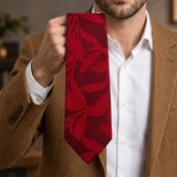 Scarlet Laurel Leaf Silk Tie — Handheld tie blade detail