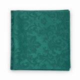 Sea Green Scroll Damask Silk Pocket Square — Folded product