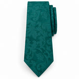 Sea Green Scroll Damask Silk Tie — Flat front blade