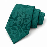Sea Green Scroll Damask Silk Tie — Blade edge and fold detail