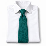 Sea Green Scroll Damask Silk Tie — Shirt and knot flatlay