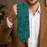 Sea Green Scroll Damask Silk Tie — Hand-held blade detail