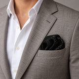 Seamless Geometric Dotted pocket square — light jacket · wearing detail.
