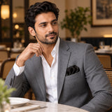 Seamless Geometric Dotted pocket square — restaurant lifestyle.
