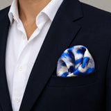 Seamless Hand Drawn Pattern pocket square — navy jacket · wearing detail.