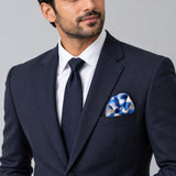 Seamless Hand Drawn Pattern pocket square — formal model · navy and tie.