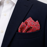 Seamless Repeat Pattern pocket square — navy jacket · alternate fold.