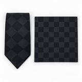 Shadow Checkerboard silk tie and matching pocket square — Polished folded pair