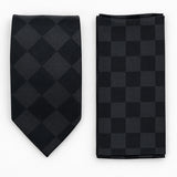 Shadow Checkerboard silk tie and matching pocket square — Matching weave and hem