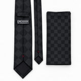 Shadow Checkerboard silk tie and matching pocket square — Rear construction and matching fold