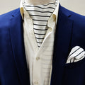 Sleek Black & White Stripes Silk Ascot & Pocket Square Set - Combo Sets | Monzoro Pakistan