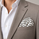 Sleek Black & White Stripes pocket square — light jacket · wearing detail.