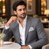 Sleek Black & White Stripes pocket square — restaurant lifestyle.