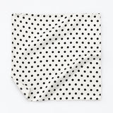 Snow White Base Polka pocket square — unfolded studio detail.